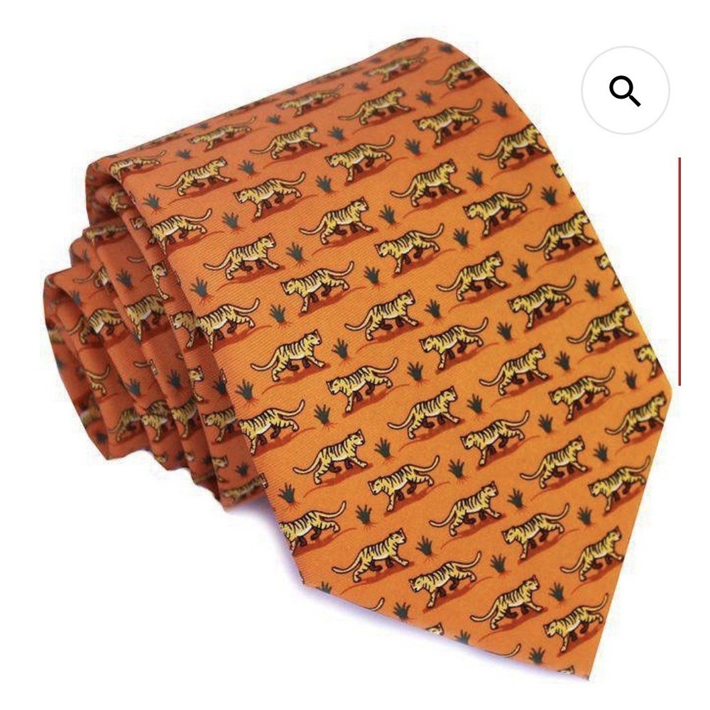BIRD DOG BAY Hand Made 100% Silk Orange Tiger Tales Men's Neck Tie